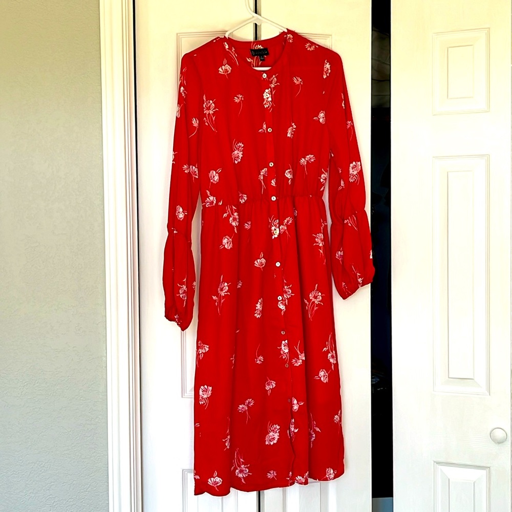 Bobeau floral long sleeve dress